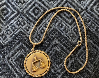 Vintage gold pendant necklace, Libra zodiac