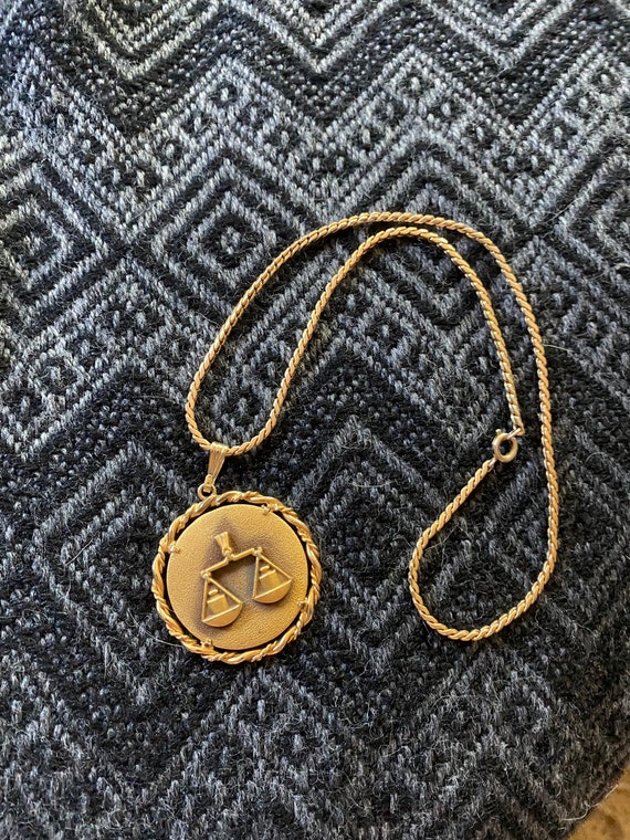 Vintage gold pendant necklace, Libra zodiac