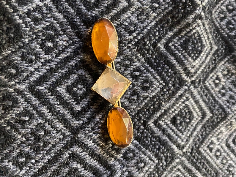 Vintage antique 1930\u2019s clear and brown orange Art Deco brooch rhinestones
