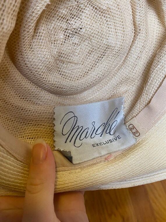 Cream Ruffle Hat Vintage 1950’s cream beige woven straw ruffle hat by … - Gem