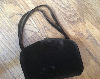Vintage 1940's Brown Velvet Handbag, Purse