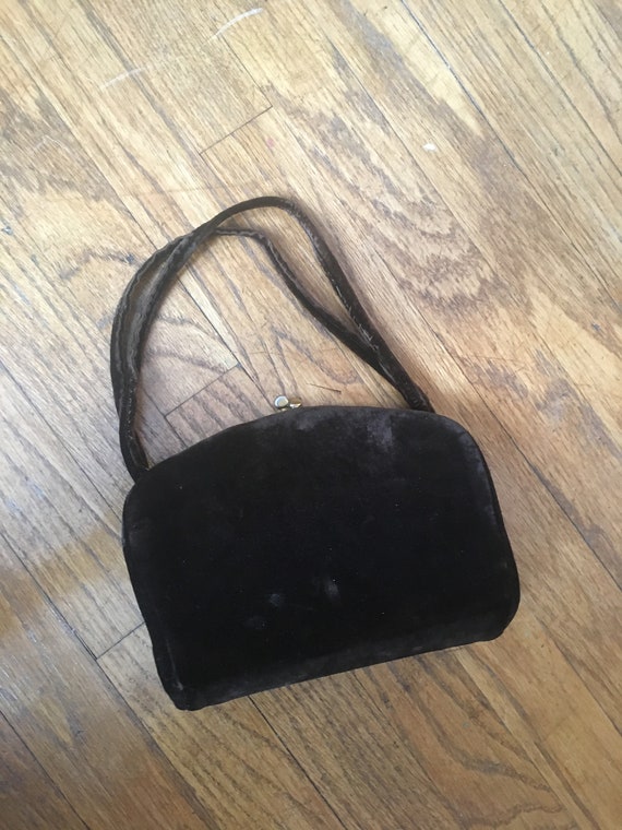 Vintage 1940's Brown Velvet Handbag, Purse - image 1