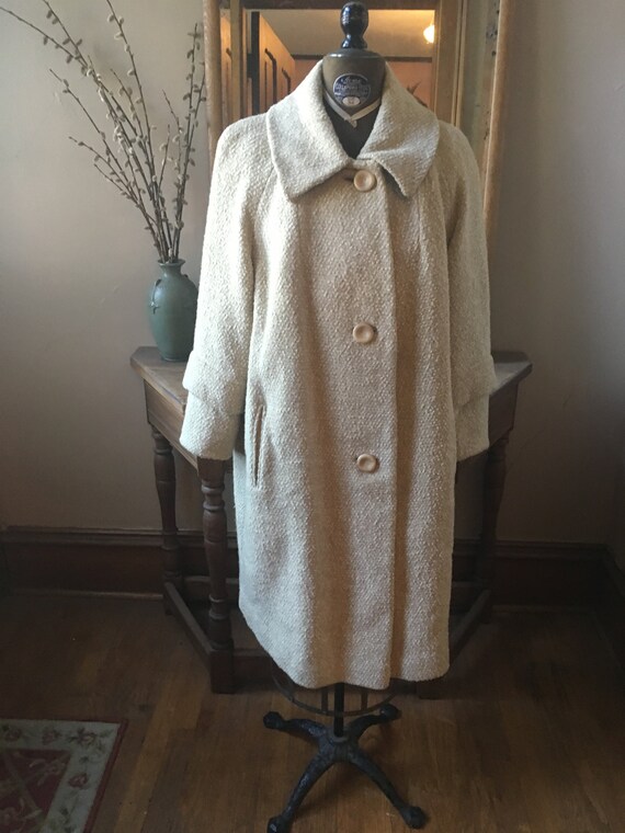 Vintage 1960's Beige, Tan Winter Coat with Bishop… - image 1