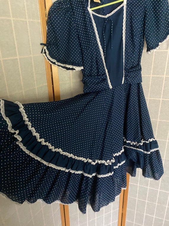 Vintage 1970's Navy Blue And White Polka Dot West… - image 3