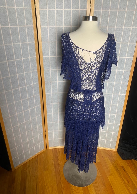 Vintage antique 1930’s blue lace dress, size xs - image 9