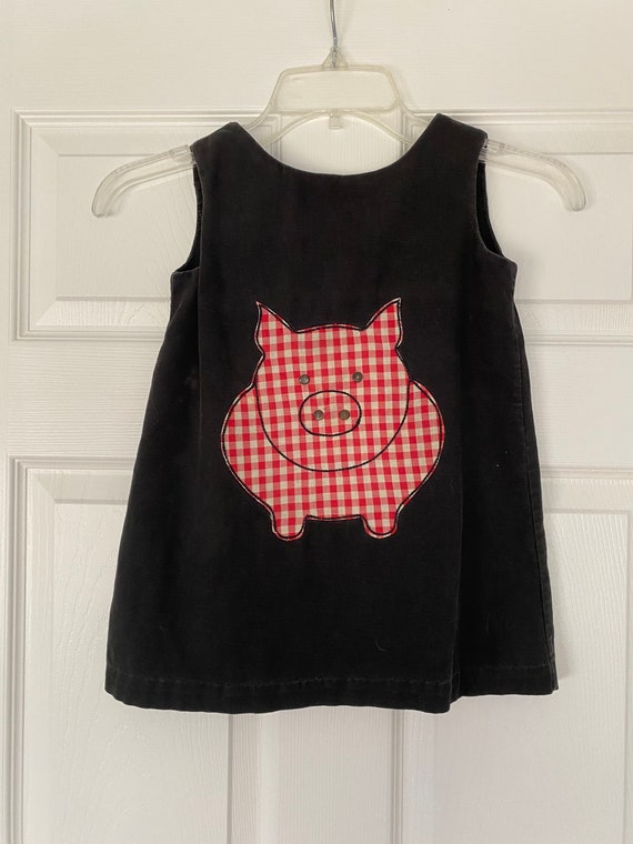 Vintage 1950’s black cotton girls dress with red … - image 1