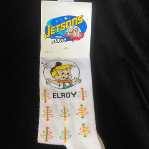 Vintage 1990s white dead stock socks, Elroy from the Jetsons movie, size 9-11
