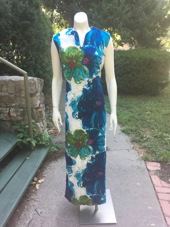 Vintage Blue and Green Flower Dress