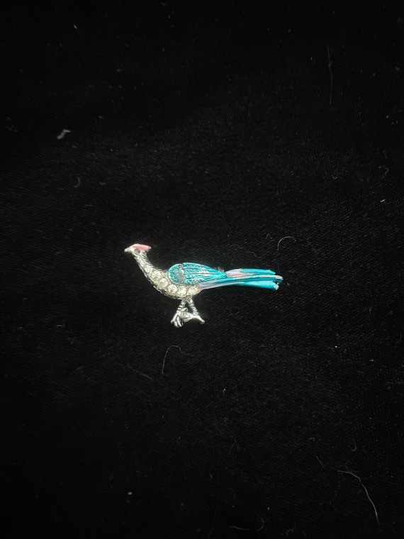 Vintage 1950’s silver and blue bird brooch - image 1