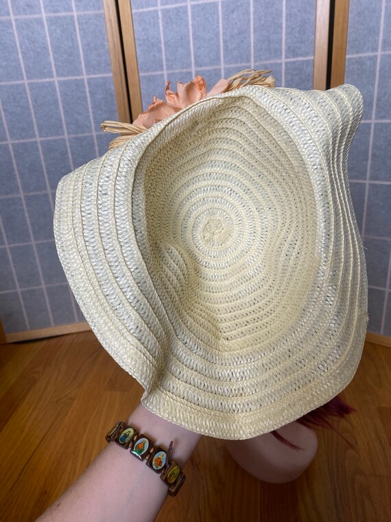 Vintage 1940’s cream yellow straw sun hat with ye… - image 6