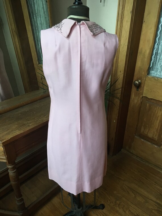 Vintage 1960's Pale Pink Cocktail Dress with Heav… - image 4