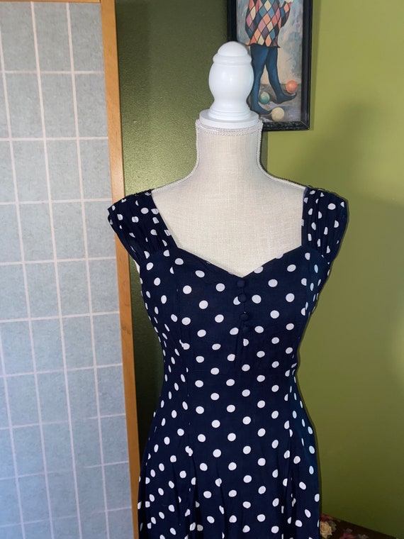 Vintage 1980’s navy blue and white polka dot dres… - image 2