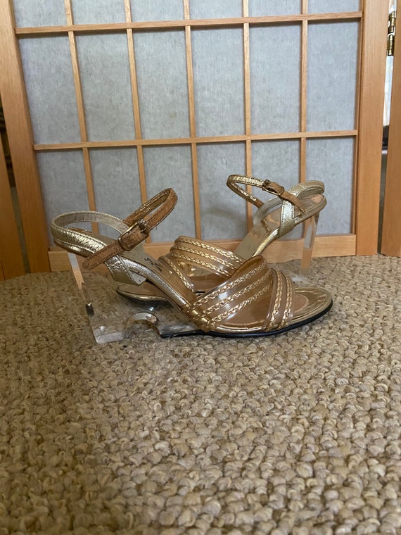 Vintage 1970s Gold Metallic High Heel Shoes with Clear Lucite | Etsy