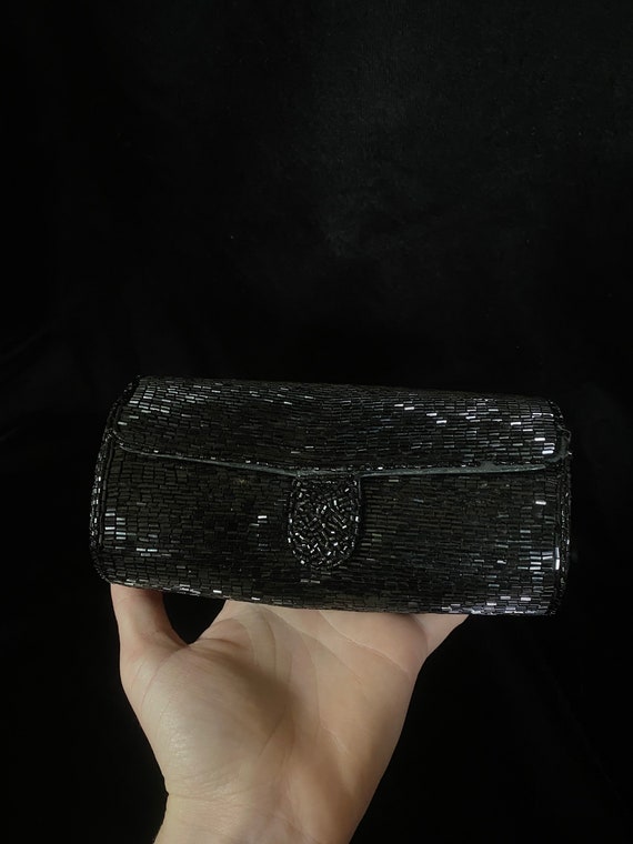 Vintage 1960’s black beaded fancy evening clutch … - image 2