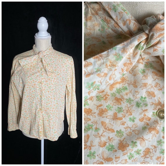 Vintage 1960’s white cotton blouse with orange an… - image 1