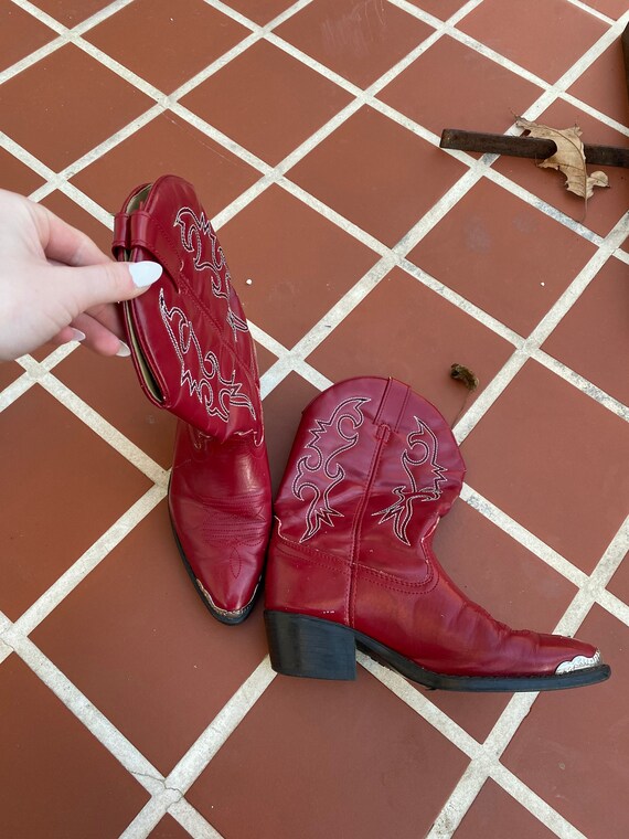 Vintage 1970's Red Faux Leather Dingo Cowgirl Boot