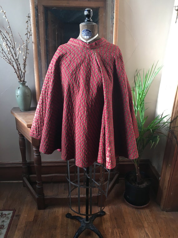 Vintage 1970's Red Quilted Cape Coat, Jacket