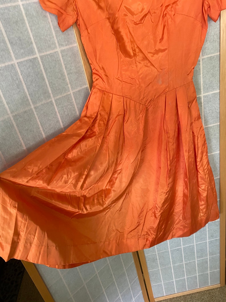 Vintage 1950's Orange Satin Party Dress with Scalloped | Etsy