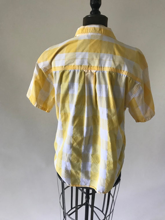 Vintage 1980s 1990s yellow and white plaid button… - image 4
