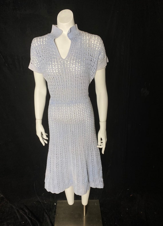 Vintage 1930’s pale blue crochet dress, size mediu