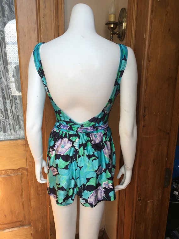 Vintage 1970's Blue Floral One-Piece Swimsuit, si… - image 3