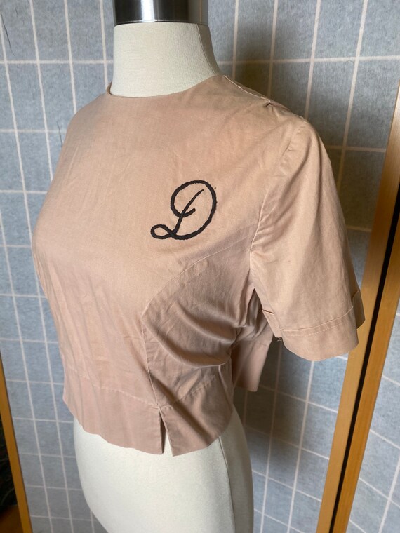 Vintage 1950’s pink tan short sleeve embroidered … - image 2