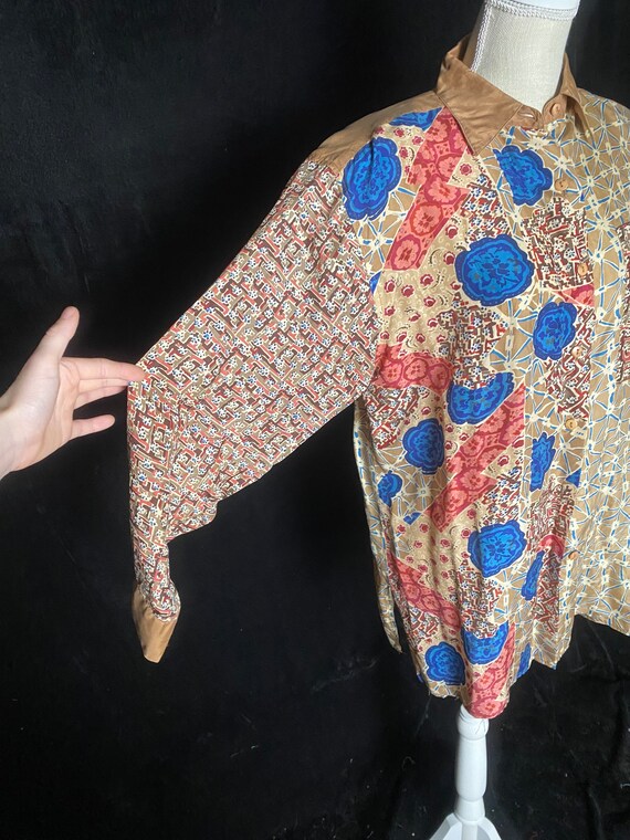 Vintage 1980’s brown, blue and red pattern long s… - image 3