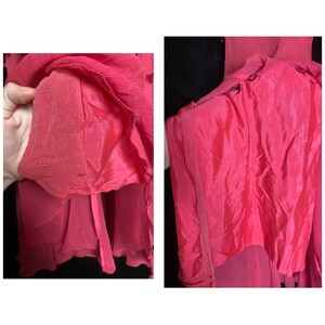 Vintage 1930s hot pink silk sheer chiffon dress with ruffle skirt, size xxs image 9