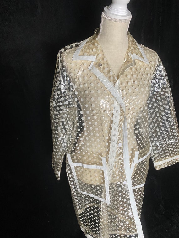 Vintage 1970’s clear vinyl raincoat with white po… - image 2