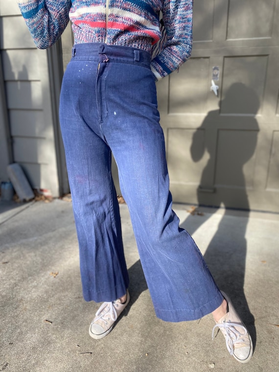 Vintage 1970’s blue denim wide leg pants, size xs - image 2