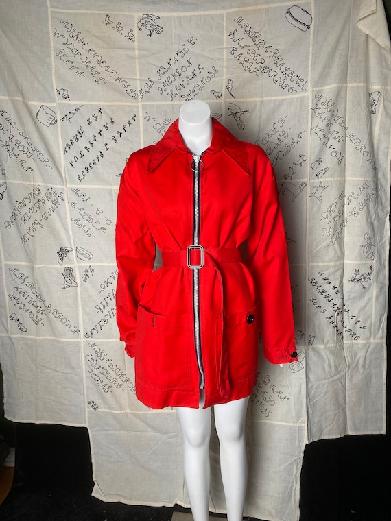 Vintage 1970’s red canvas fabric belted jacket, si