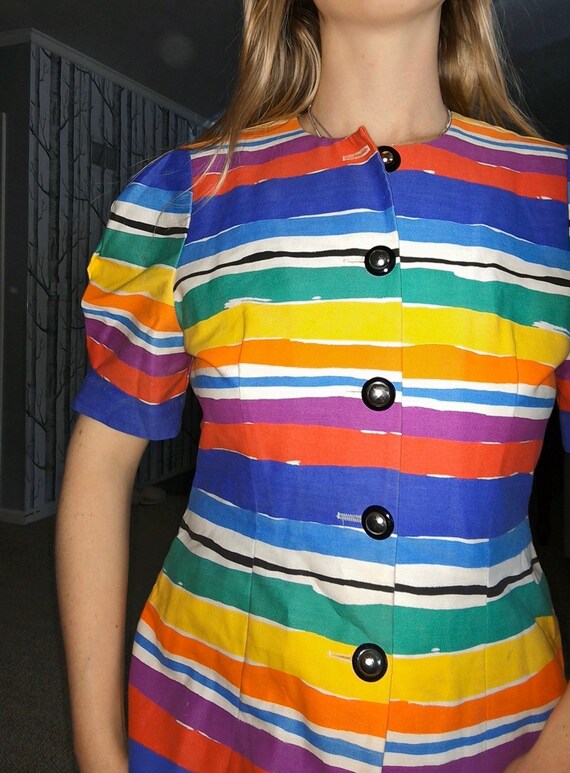 Vintage 1980's RAinbow Stripe Jessica Howard Shor… - image 2