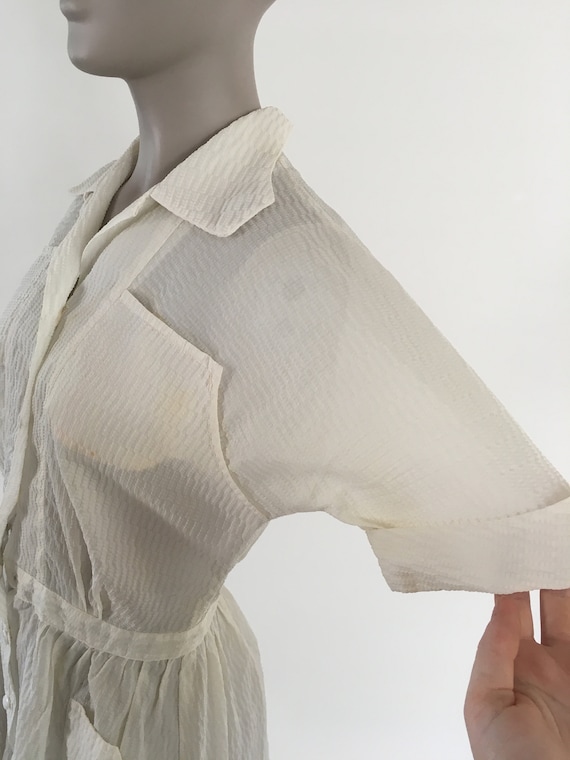 Vintage 1950's White Seersucker Short Sleeve Nurse