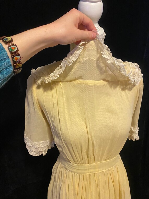 vintage yellow lace dress Vintage 1930's Thrashed Lace Yellow Dress  Afterlife Boutique