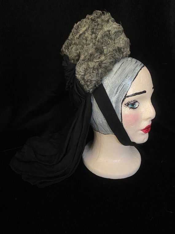 Vintage 1930’s black crepe formal fascinator hat … - image 1