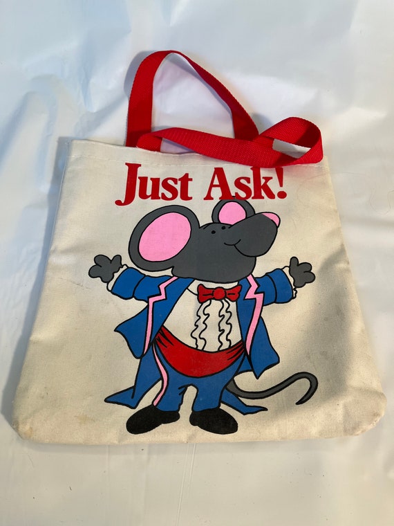 Vintage 1990s funny canvas tote bag with mouse in 