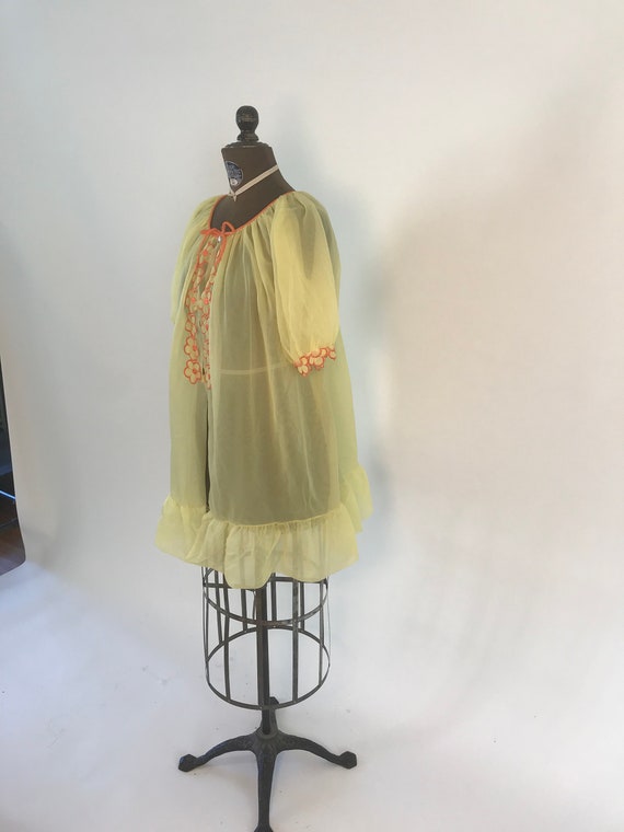 Vintage 1960s short yellow and orange sheer bed j… - image 3