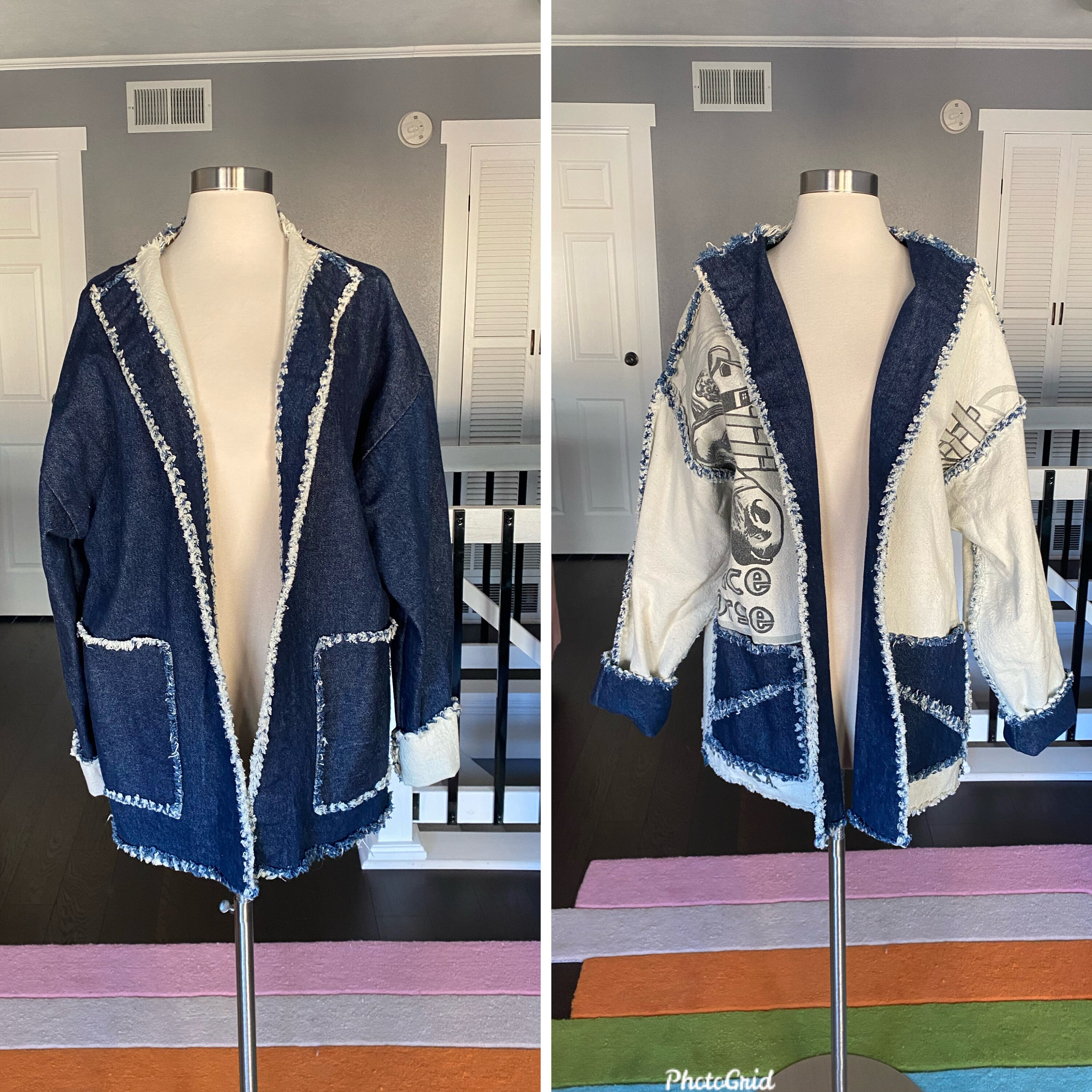 Vintage 1980's Denim and Feedsack Reversible Jacket, Size XL - Etsy