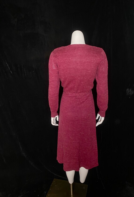 Vintage 1960’s 1970’s raspberry red knit dress wi… - image 7