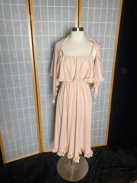 Vintage 1970’s peach pink bridesmaid prom dress, … - image 3