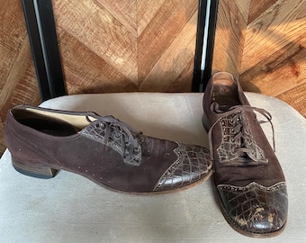 Vintage 1940er braune Flügelspitze Damen Loafer, Schuhgröße 9.5