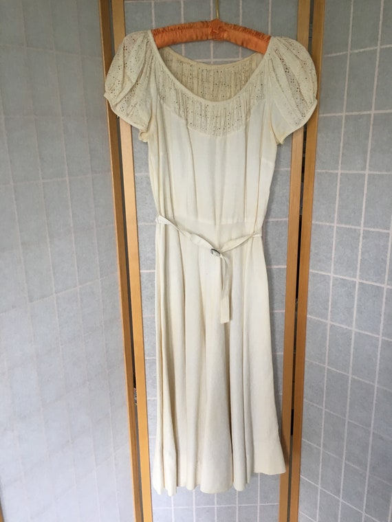 Vintage 1930's White Cream Dress with Eyelets and