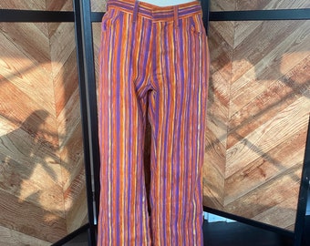 pantalon à rayures orange et violet vintage des années 1970, taille moyenne