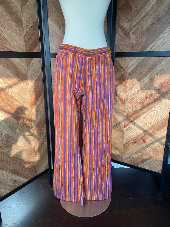 Vintage 1970's Orange and Purple Stripe Bell Bottom Pants, Size