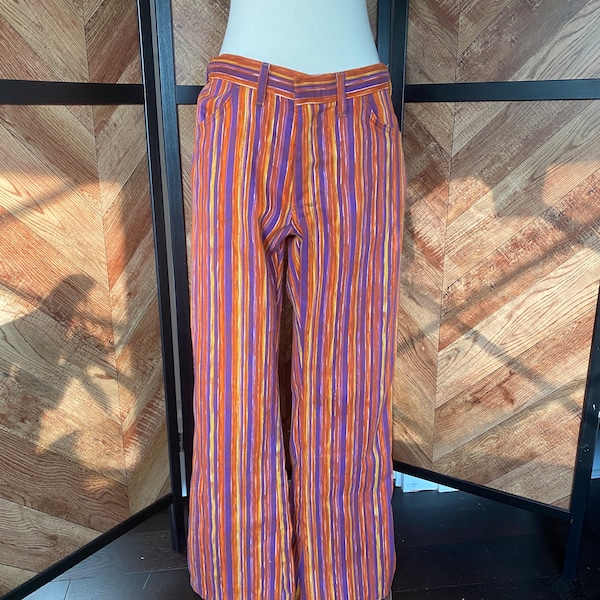Vintage 1970’s orange and purple stripe bell bottom pants, size medium