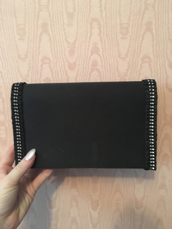 Vintage Black Clutch with Rhinestones and Ruffles! - image 1