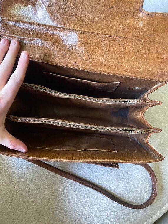 Vintage 1970's Tooled Leather Handbag - image 6