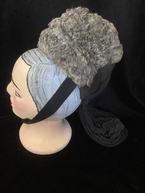 Vintage 1930’s black crepe formal fascinator hat … - image 3