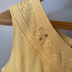 Vintage 1950's Butter Yellow Chiffon and Whinestone Dress, Size XS image 3