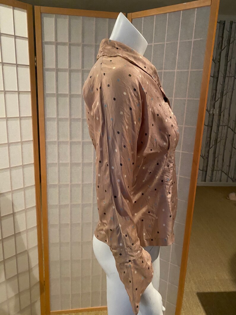 with small shapes pattern blazer Vintage 1940\u2019s light brown silk fitted jacket size XS